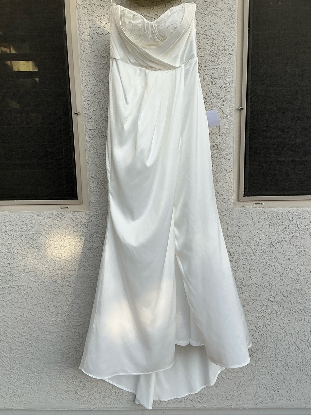 NWT Lulu’s Heidy White Satin Beaded Strapless Maxi Wedding Dress Medium Romantic - Picture 3 of 12